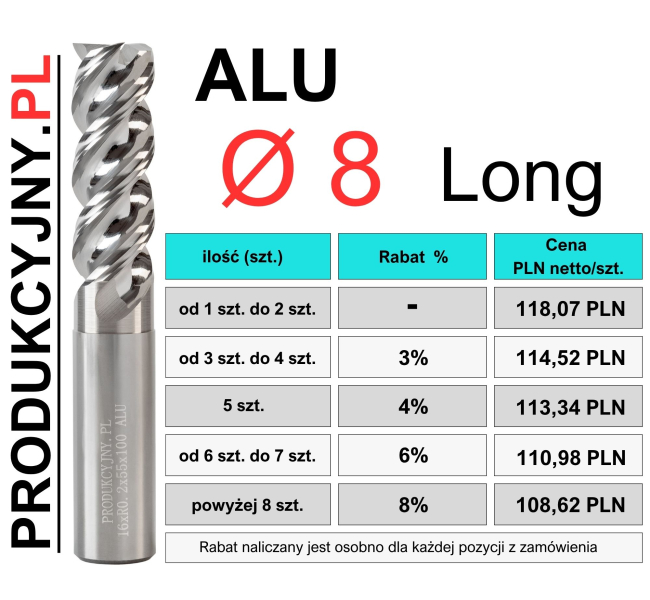 Frez fi 8 R0,2 ALU LONG L75